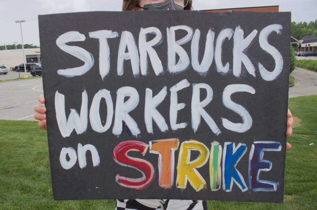 Starbucks baristas in Strongsville and Westlake joined a nationwide strike. (Photo by Riley Roliff)